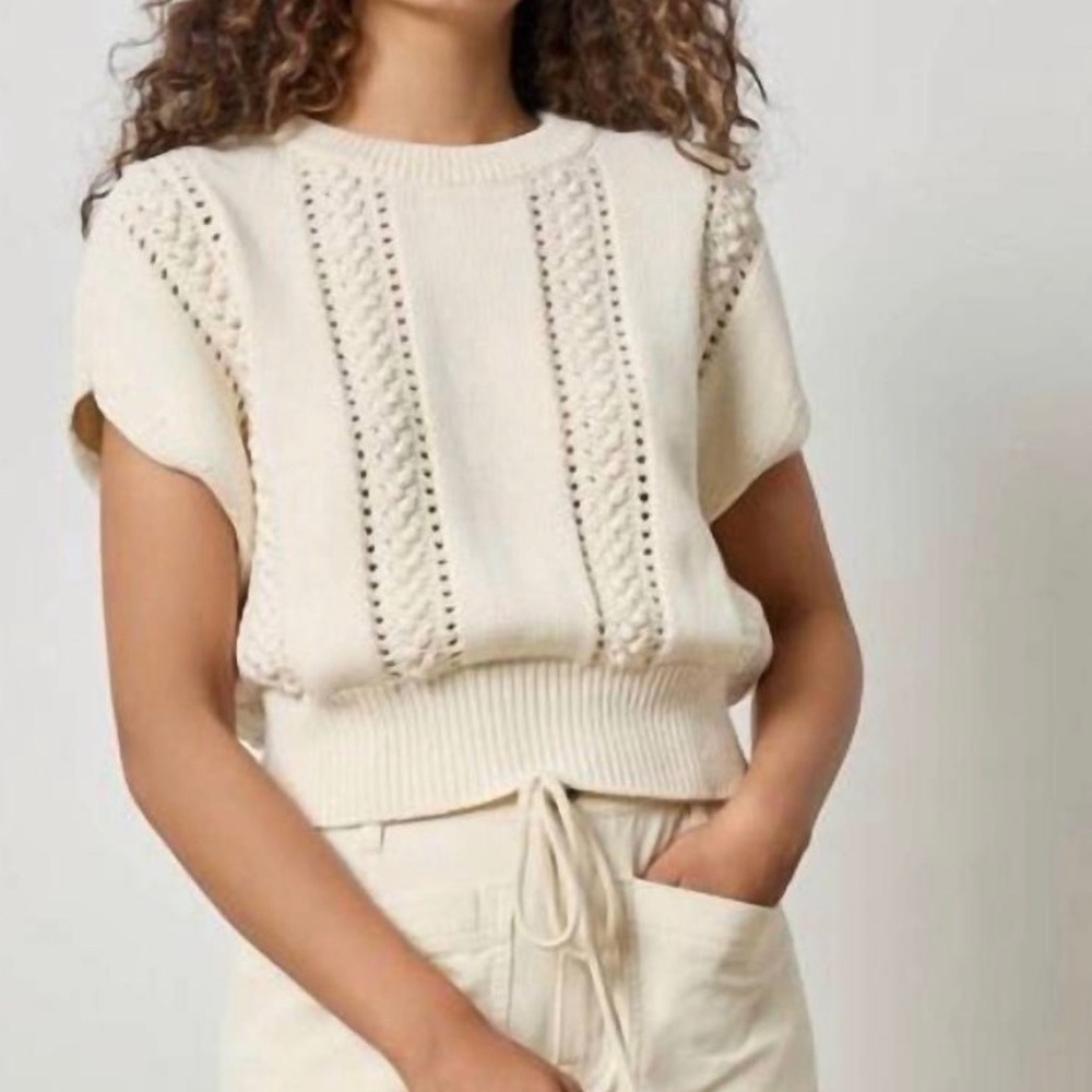 Lilla P Wedge Crewneck Sweater Sand Textured Knit Women's Size XS 2